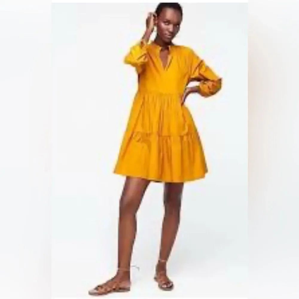 J crew tiered popover dress with ruffle neck